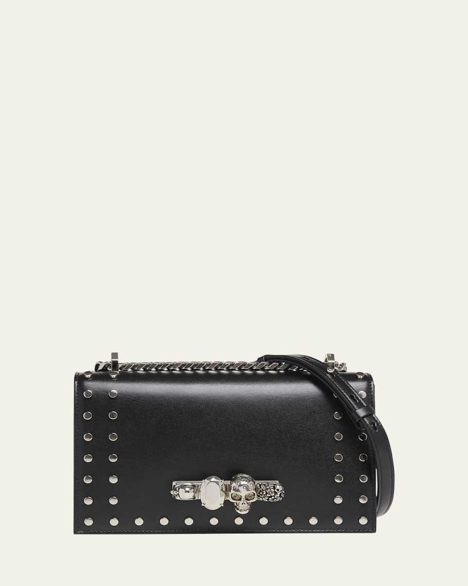 Jeweled Calfskin Leather Satchel Bag